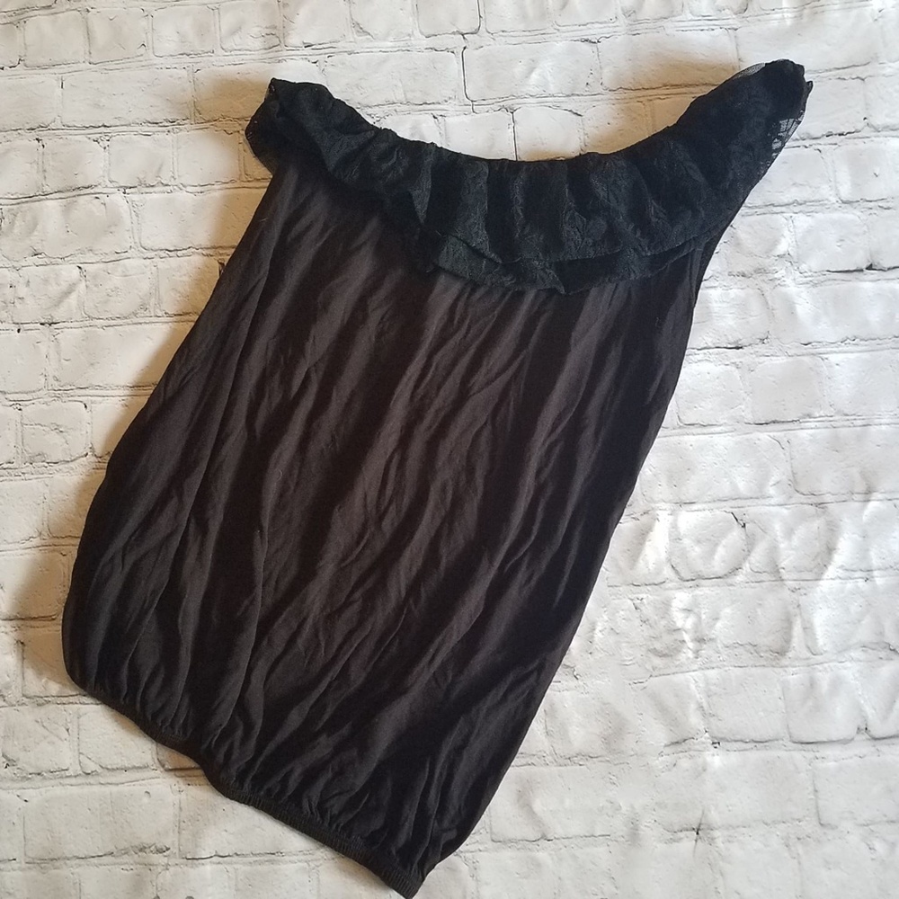 M USA One Shoulder Black Lace Blouse
